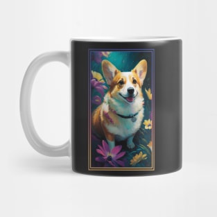 Pembroke Welsh Corgi Dog Vibrant Tropical Flower Tall Digital Oil Painting Portrait Mug